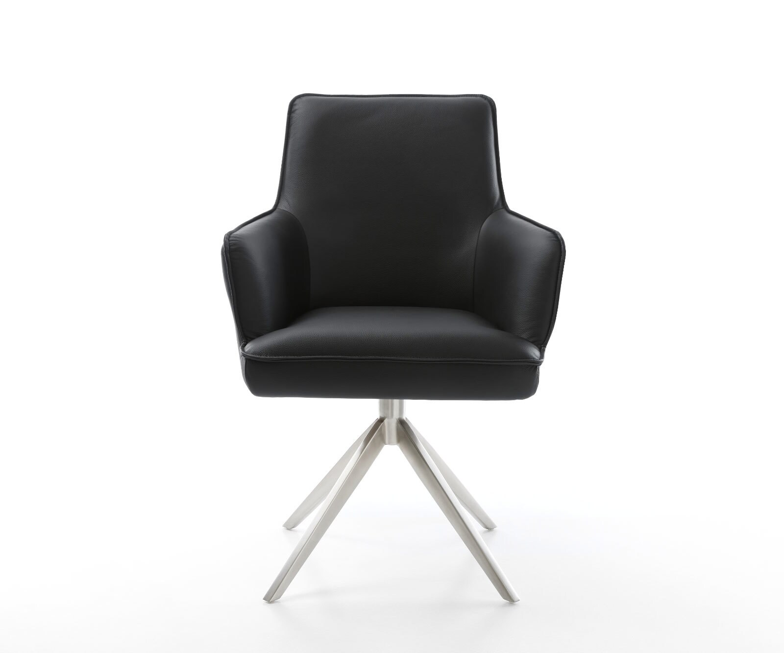 Chaise-pivotante Heira-Flex cuir de vache noir pied croisé large acier inoxydable brossé pivotement sur 360° fonction bascule ressorts ensachés